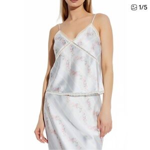 LoveShackFancy levall satin floral cami top in wavecrest blue